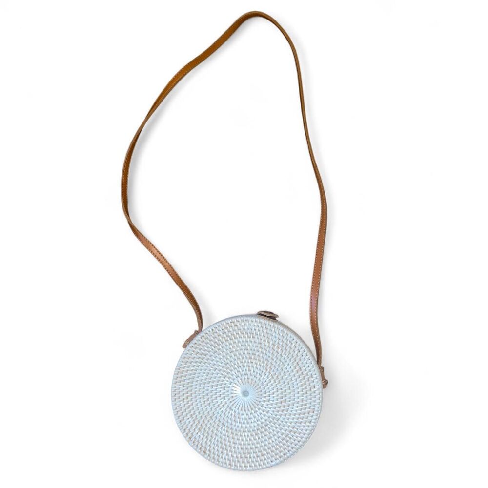 Unbranded Women's White Round Woven Rattan Purse Beach Coastal